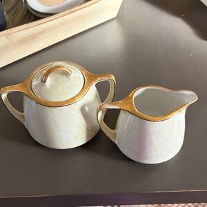 Cream and Gold creamer and sugar bowl